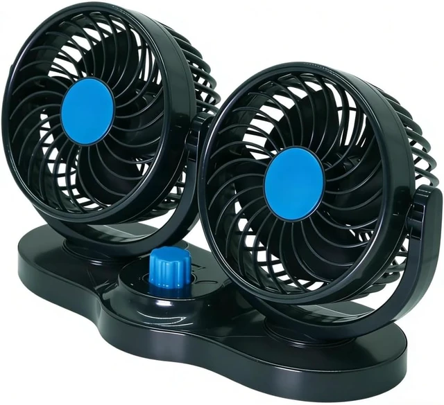 Alt view image 3 of 6 - Vehicle Fan,12V 4 Inch Dual Head 360° Rotatable car fans with 2 Speeds,Quiet Electric Fan for Trucks, Boats, SUVs, Motorhomes - Summer Cooling for Vehicles
