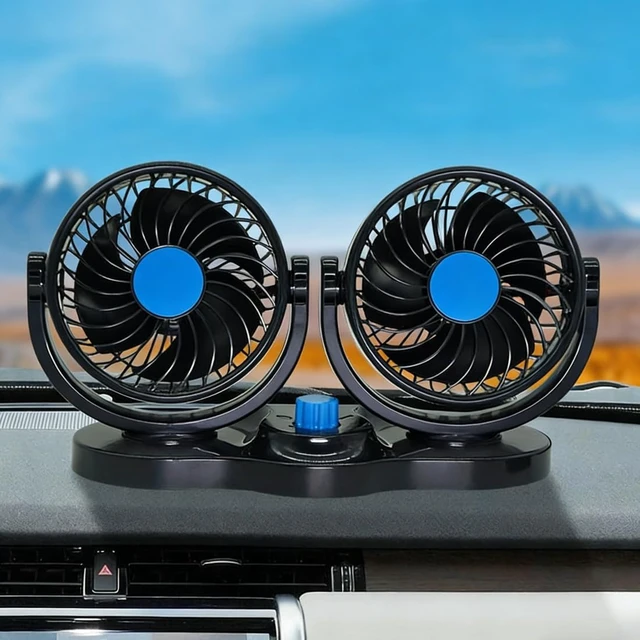Alt view image 4 of 6 - Vehicle Fan,12V 4 Inch Dual Head 360° Rotatable car fans with 2 Speeds,Quiet Electric Fan for Trucks, Boats, SUVs, Motorhomes - Summer Cooling for Vehicles