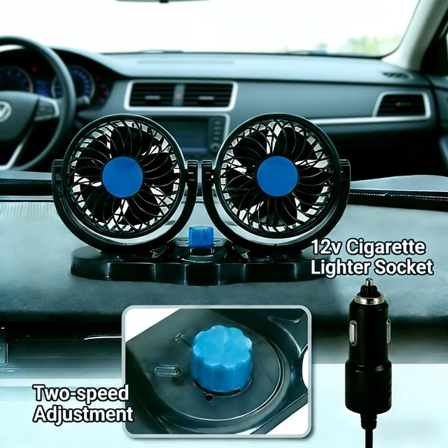 Alt view image 6 of 6 - Vehicle Fan,12V 4 Inch Dual Head 360° Rotatable car fans with 2 Speeds,Quiet Electric Fan for Trucks, Boats, SUVs, Motorhomes - Summer Cooling for Vehicles