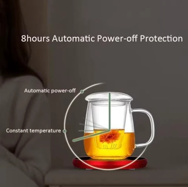 Main image of USB Heating Coaster with Touch Switch, 3 Temperature Settings, 8-10W Power, Auto-Off Safety Protection, 102mm Round, Aluminum Alloy and Tempered Glass, for Coffee Tea Milk Water