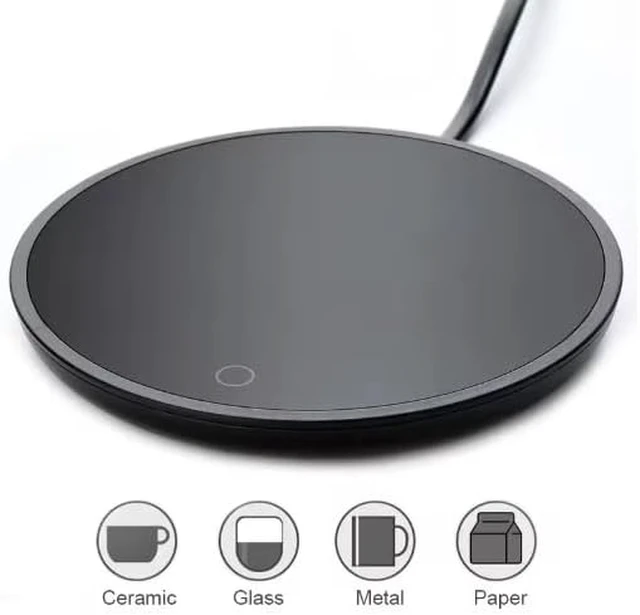 Alt view image 2 of 4 - USB Heating Coaster with Touch Switch, 3 Temperature Settings, 8-10W Power, Auto-Off Safety Protection, 102mm Round, Aluminum Alloy and Tempered Glass, for Coffee Tea Milk Water