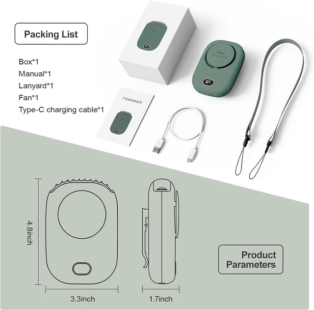 Alt view image 7 of 7 - 3 Pack Portable Neck Fan, Hanging Neck Fan Hands Free with Adjustable Lanyard and Bracket, USB Rechargeable Bladeless Mini Fans Portable(White+Pink+Green)