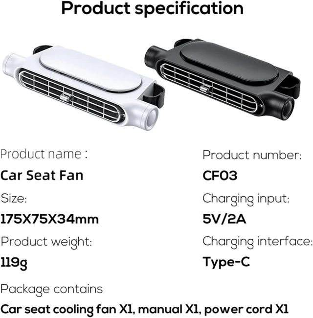 Alt view image 7 of 7 - 2-1pc Portable Car Seat Fan 3 Speeds Adjustable Car Seat Headrest Fan USB Powered Car Neck Cooler For Front Rear Seat Passenger(2PCS White)