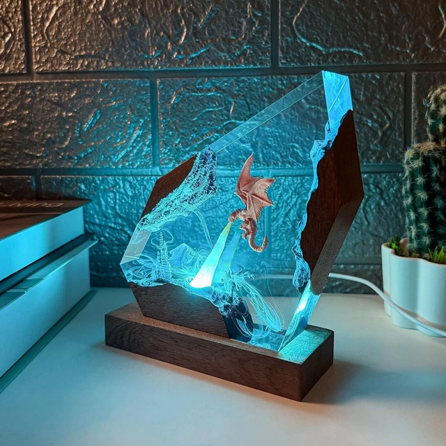 Alt view image 5 of 7 - 3D Fire Dragon Resin Night Light - Colorful LED Light, Handmade Resin Night Light with USB Port, Designed for Bedroom and Office Use - Wrath of Light Epoxy Resin Light