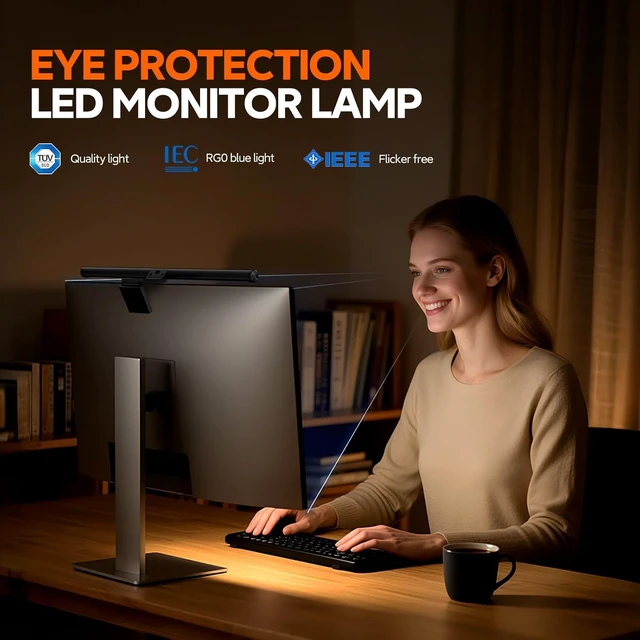 Alt view image 7 of 7 - LYMAX Monitor Light Bar, Eye-Care USB Computer Lamp Dimmable Screen Light Bar, Motion Sensor with Wireless Controller, Backlight, No Screen Glare, Space Saving for Home Office Gaming Desk Light