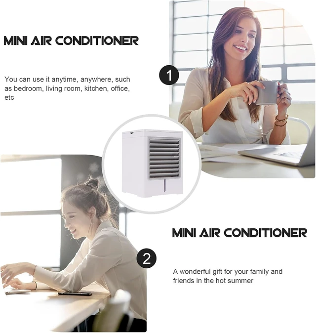 Alt view image 3 of 7 - VILLCASE Portable Mini USB Air Cooler Fan for Individual Table Use, Plastic Portable Air Conditioner with Quiet Cooling for Office and Home, Compact Travel Cooling Device