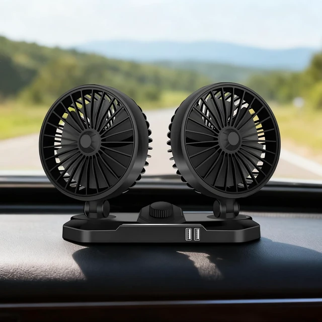 Alt view image 3 of 5 - Car Cooling Fan Dual Head, Quiet Adjustable Dashboard Fan, Auto
