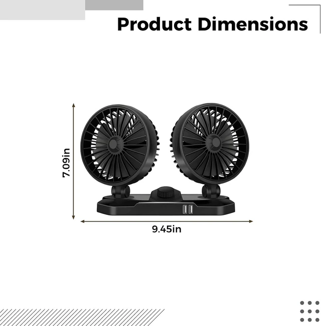 Alt view image 4 of 5 - Car Cooling Fan Dual Head, Quiet Adjustable Dashboard Fan, Auto