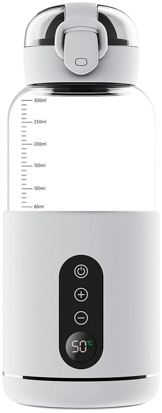 Main image of Travel Water Warmer for Baby Formula 300ml with Temperature Display, Large Capacity Battery, Bouncing Cup Cover Design, USB Charging Cable (White)