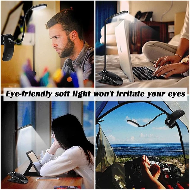 Alt view image 2 of 7 - Portable Rechargeable Reading Light USB Clip LED Lamp Touch Control Three Level Dimming 5500K 6500K Eye Care Lighting Adjustable Angle Compact Design for Home Office Study Camping Desk