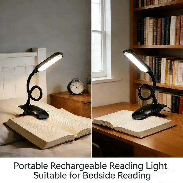 Alt view image 3 of 7 - Portable Rechargeable Reading Light USB Clip LED Lamp Touch Control Three Level Dimming 5500K 6500K Eye Care Lighting Adjustable Angle Compact Design for Home Office Study Camping Desk