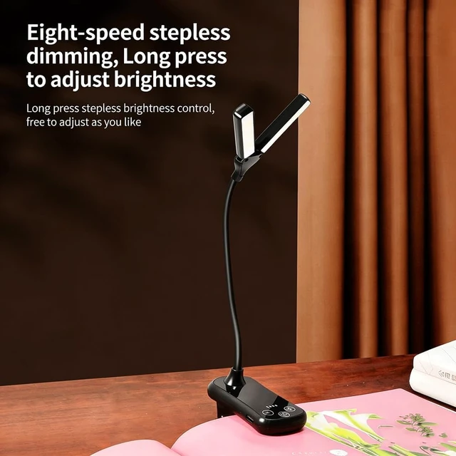 Alt view image 2 of 7 - Rechargeable Clip Reading Light 14 LEDs Three Color Modes Eight Level Stepless Dimming Type C Charging Flexible Three Hundred Sixty Degree Arm Lightweight For Reading Piano And Sheet Music Gif