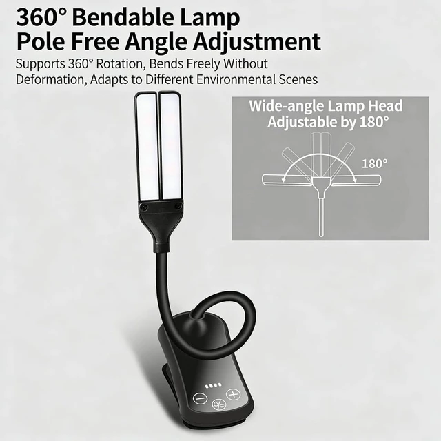 Alt view image 7 of 7 - Rechargeable Clip Reading Light 14 LEDs Three Color Modes Eight Level Stepless Dimming Type C Charging Flexible Three Hundred Sixty Degree Arm Lightweight For Reading Piano And Sheet Music Gif