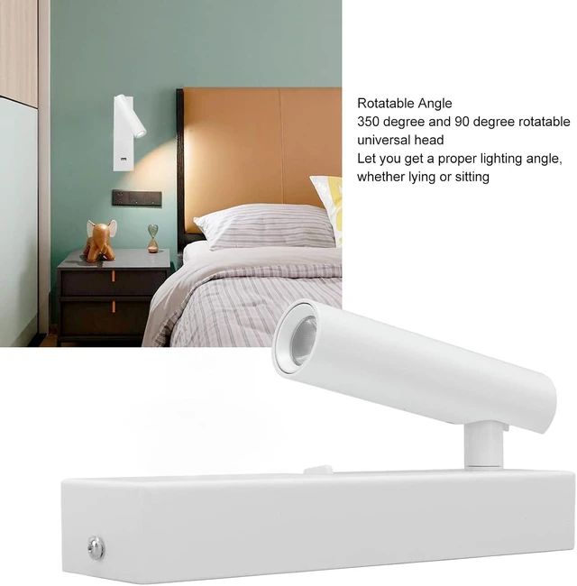 Alt view image 7 of 7 - Wall Mounted Reading Light Adjustable Angle LED Wall Lamp with USB Output Rotatable Head Bedside Lamp for Home Office Aluminum Alloy White 20cm (Warm Light)