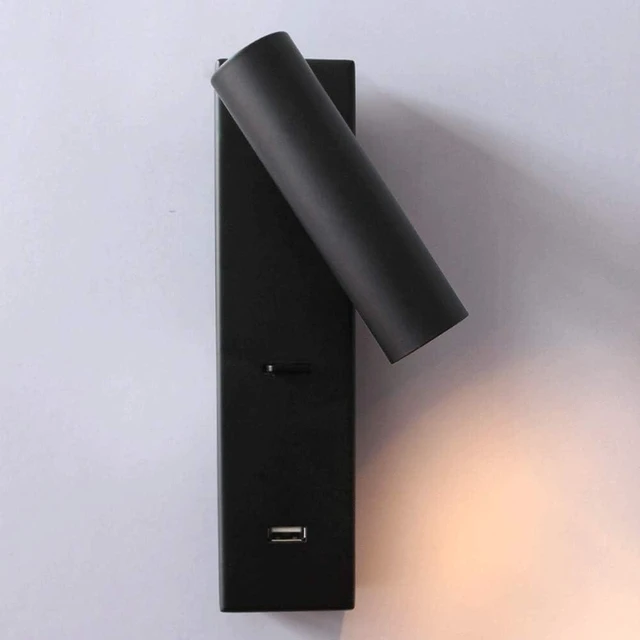 Main image of USB Rechargeable LED Wall Lamp - Adjustable Bedside Reading Light with Switch for Bedroom & Study, Black (4000K, Energy Class A+)