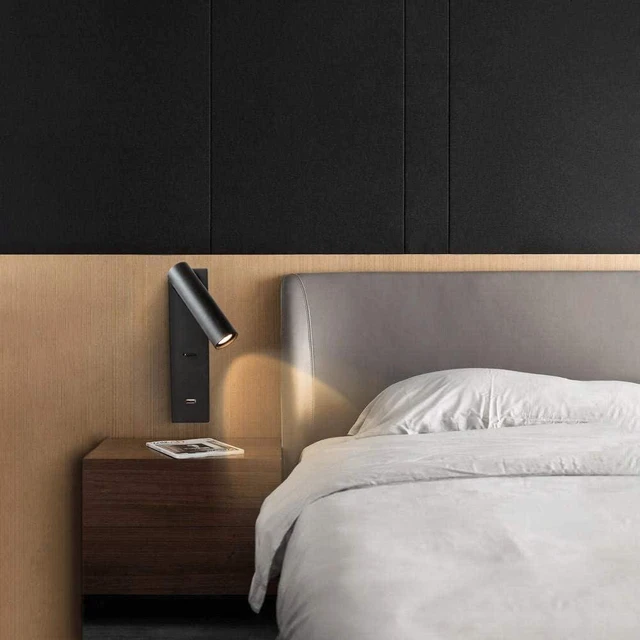 Alt view image 2 of 6 - USB Rechargeable LED Wall Lamp - Adjustable Bedside Reading Light with Switch for Bedroom & Study, Black (4000K, Energy Class A+)