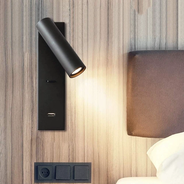 Alt view image 4 of 6 - USB Rechargeable LED Wall Lamp - Adjustable Bedside Reading Light with Switch for Bedroom & Study, Black (4000K, Energy Class A+)