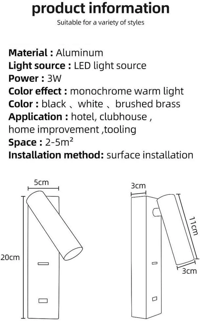 Alt view image 6 of 6 - USB Rechargeable LED Wall Lamp - Adjustable Bedside Reading Light with Switch for Bedroom & Study, Black (4000K, Energy Class A+)