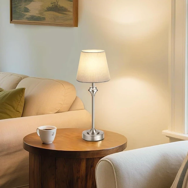 Alt view image 3 of 5 - Practical Touch Portable Cordless Table Lamp Battery Powered, 3-Way Dimmable, Beige Shade with Silver Base for Living Room & Office