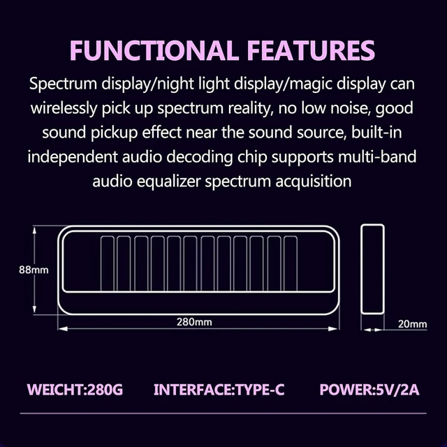 Alt view image 5 of 7 - Sound Pickup Spectrum Lamp, Pickup Spectrum Light, Music Spectrum Visualizer with 7 Preset Modes and 240 Full-Color LED Beads, Cyberpunk Lighting Atmosphere, for Parties, Games, Entertainment