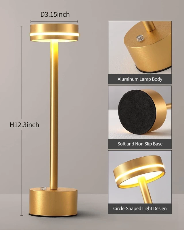 Alt view image 2 of 7 - Cordless Portable Table Lamp with 3-Level Brightness, Touch Control, Battery Powered for Home, Restaurant, Outdoor Use - Ideal for Living Room, Dormitory, and Office