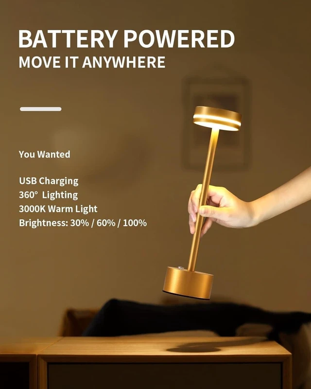 Alt view image 4 of 7 - Cordless Portable Table Lamp with 3-Level Brightness, Touch Control, Battery Powered for Home, Restaurant, Outdoor Use - Ideal for Living Room, Dormitory, and Office