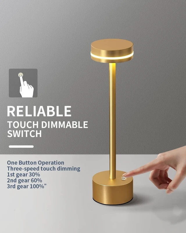 Alt view image 5 of 7 - Cordless Portable Table Lamp with 3-Level Brightness, Touch Control, Battery Powered for Home, Restaurant, Outdoor Use - Ideal for Living Room, Dormitory, and Office