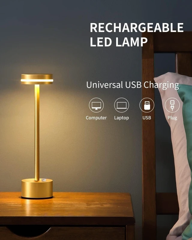 Alt view image 7 of 7 - Cordless Portable Table Lamp with 3-Level Brightness, Touch Control, Battery Powered for Home, Restaurant, Outdoor Use - Ideal for Living Room, Dormitory, and Office
