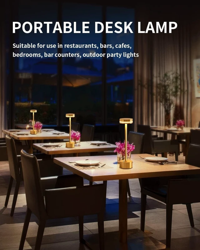 Alt view image 3 of 7 - Cordless Portable Table Lamp with 3-Level Brightness, Touch Control, Battery Powered for Home, Restaurant, Outdoor Use - Ideal for Living Room, Dormitory, and Office