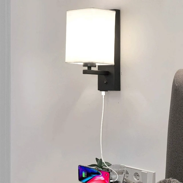 Alt view image 3 of 5 - USB Rechargeable Bedside Wall Lamp with Switch, Metal Indoor Reading Light for Living Room and Study