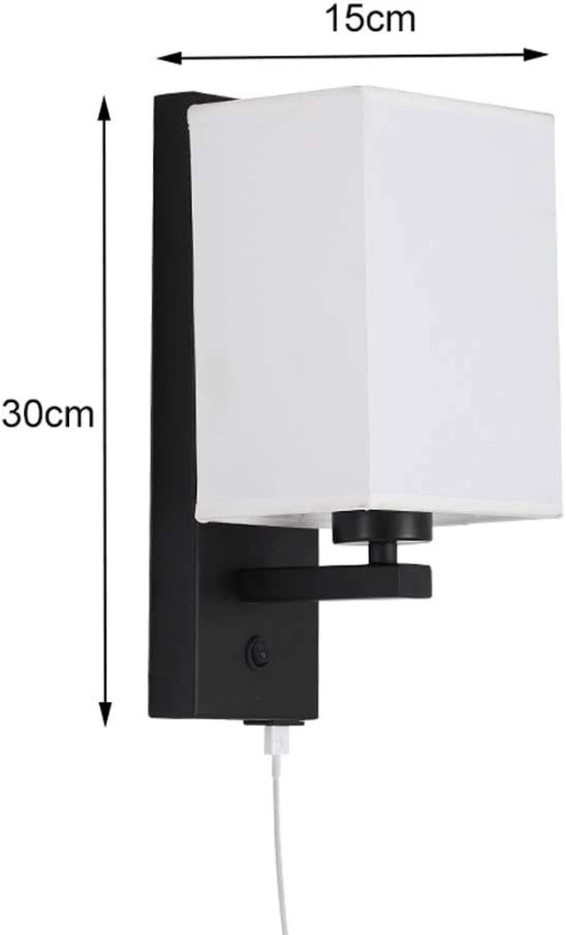 Alt view image 4 of 5 - USB Rechargeable Bedside Wall Lamp with Switch, Metal Indoor Reading Light for Living Room and Study