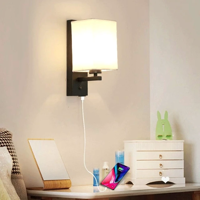 Alt view image 2 of 5 - USB Rechargeable Bedside Wall Lamp with Switch, Metal Indoor Reading Light for Living Room and Study
