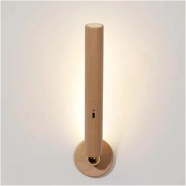 Main image of 360° Rotatable Magnetic Wooden Wall Lamps - USB Rechargeable Touch Dimming LED Lights for Bedroom, Bedside & Home Ambient Lighting