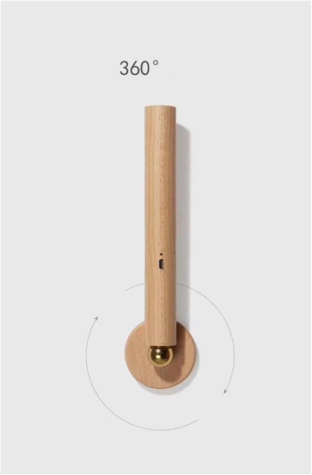 Alt view image 3 of 7 - 360° Rotatable Magnetic Wooden Wall Lamps - USB Rechargeable Touch Dimming LED Lights for Bedroom, Bedside & Home Ambient Lighting