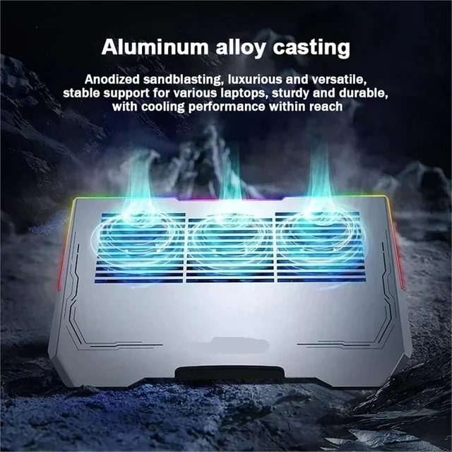 Alt view image 2 of 5 - RGB Colorful Light Air Cooled Fans Laptop Cooling Pad Notebook Cooler High-Speed Cooling Radiator Computer Cool Heat Dissipation(BM-Silver)