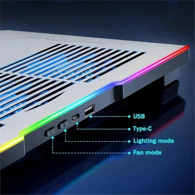 Alt view image 5 of 5 - RGB Colorful Light Air Cooled Fans Laptop Cooling Pad Notebook Cooler High-Speed Cooling Radiator Computer Cool Heat Dissipation(BM-Silver)