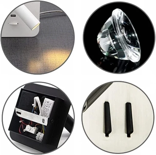 Alt view image 2 of 7 - Bedroom Focused Reading Light with Spotlight Wall Lamp USB Charging Port and Switch for Living