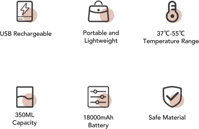 Alt view image 7 of 7 - Portable Water Heater Milk Warmer Cordless Bottle Warmer USB Rechargeable 350ML Adjustable Temperature Control 18000mAh Battery Travel Camping