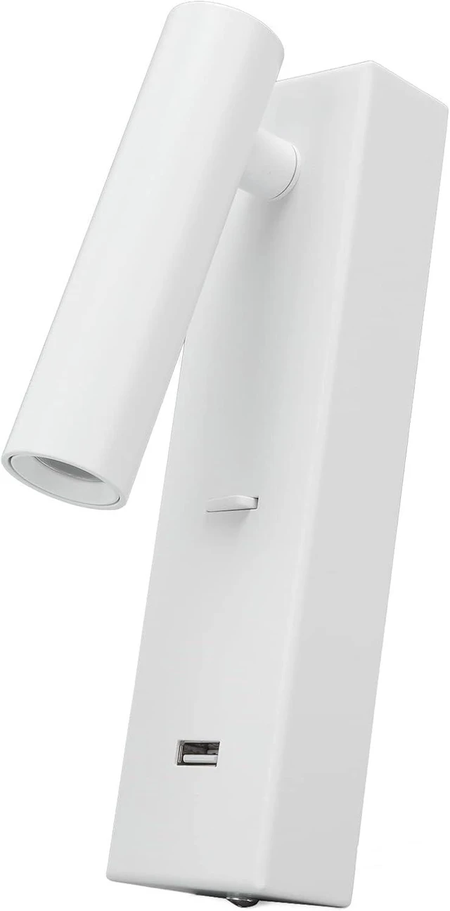 Alt view image 2 of 7 - Wall Mounted Reading Light Adjustable Angle LED Wall Lamp with USB Output Rotatable Head Bedside Lamp for Home Office Aluminum Alloy White 20cm (Warm Light)