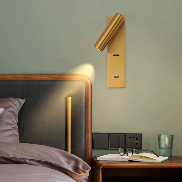 Alt view image 2 of 6 - Lampe De Lecture Led Moderne Avec Prise USB, Applique Murale Réglable Pivotante À 350 ° + 90 °, Lampe De Chevet Dorée, Luminaires Décoratifs Simples Pour Chambre À Coucher (3000K)