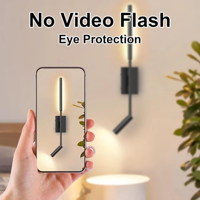 Alt view image 5 of 7 - Rechargeable Rotatable Wall Lamp with Remote Control - 2 Flame Dimmable 4W+5W Cordless USB Reading Light, Warm White Adjustable Battery Bedside Lamps - Set of 2