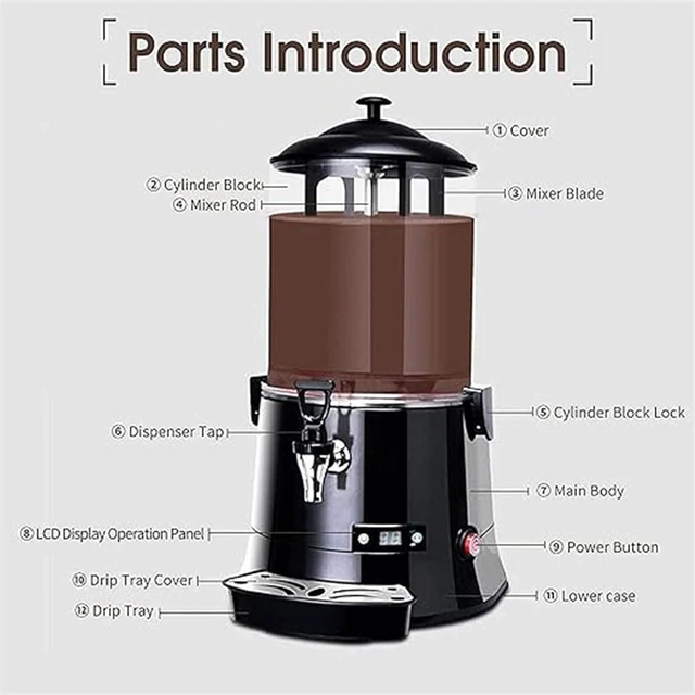 Alt view image 4 of 7 - Electric Chocolate Melting Machine, Commercial Hot Chocolate Dispenser, Heating Range 30°C ~-90°C, for Hotels Restaurants Bakeries Cafes(10L)