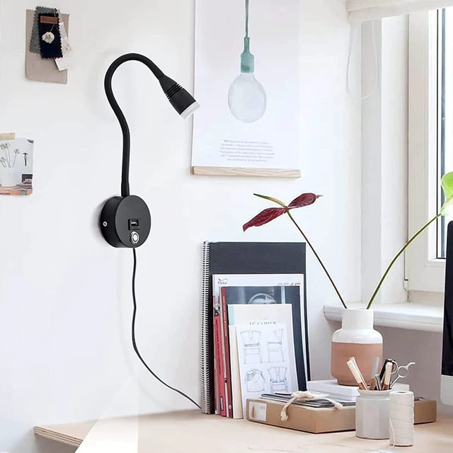 Alt view image 5 of 7 - LED Reading Lamp Wall Mounted Dimmable Wall Lights with Touch Switch & USB Charging Port, 360° Flexible Gooseneck Wall Lamp Black Wall Sconces Lighting 2 Pack with USB Charger