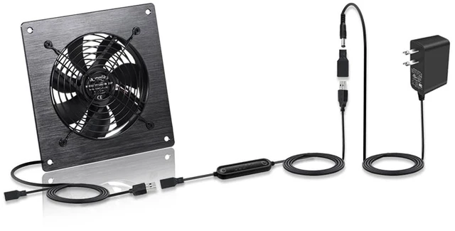Main image of 6" (120mm) Silent USB/DC Cooling Fan - 5V/12V Dual Voltage, 6-Speed & Timed Cycle, Fits Home Theater AV Cabinets, Server Racks, RVs, Greenhouses & Pet Nests