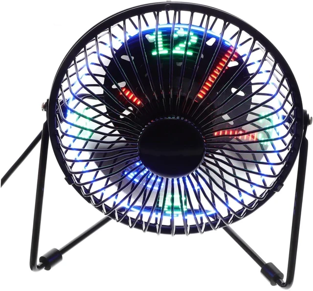 Main image of Mini Desktop USB Clock Fan with LED Message and Temperature Display Portable Metal Frame Motor Rotation Quiet Cooling for Office and Home Use
