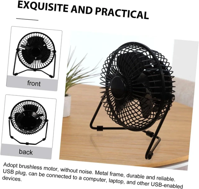 Alt view image 2 of 7 - Mini Desktop USB Clock Fan with LED Message and Temperature Display Portable Metal Frame Motor Rotation Quiet Cooling for Office and Home Use