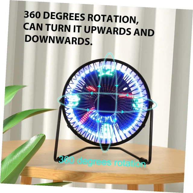 Alt view image 3 of 7 - Mini Desktop USB Clock Fan with LED Message and Temperature Display Portable Metal Frame Motor Rotation Quiet Cooling for Office and Home Use