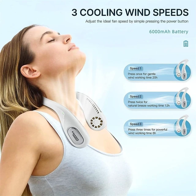 Alt view image 4 of 7 - Portable Neck Fan,Rechargeable 6000Mah Capacity Portable Bladeless Hanging Neck Fan,360° Airflow Blast Personal Fan for Your Neck,Wearable Cooler for Outdoor