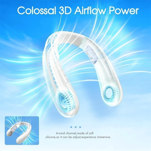 Alt view image 3 of 5 - Bladeless Cooling Neck Fan,Hands Free Semiconductor Cooling Chip Hanging Personal Fans, 4000 Mah Rechargeable Battery Powered,One Button Cooling Leafless Fan for Outdoor
