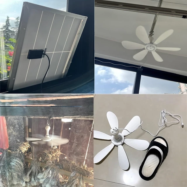 Alt view image 3 of 7 - Solar Fan with Remote Control 6/10w Solar Panel 6V Usb Ceiling Fans 6 Pieces Inserted ABS Blades Can Be Use for 8 Hours